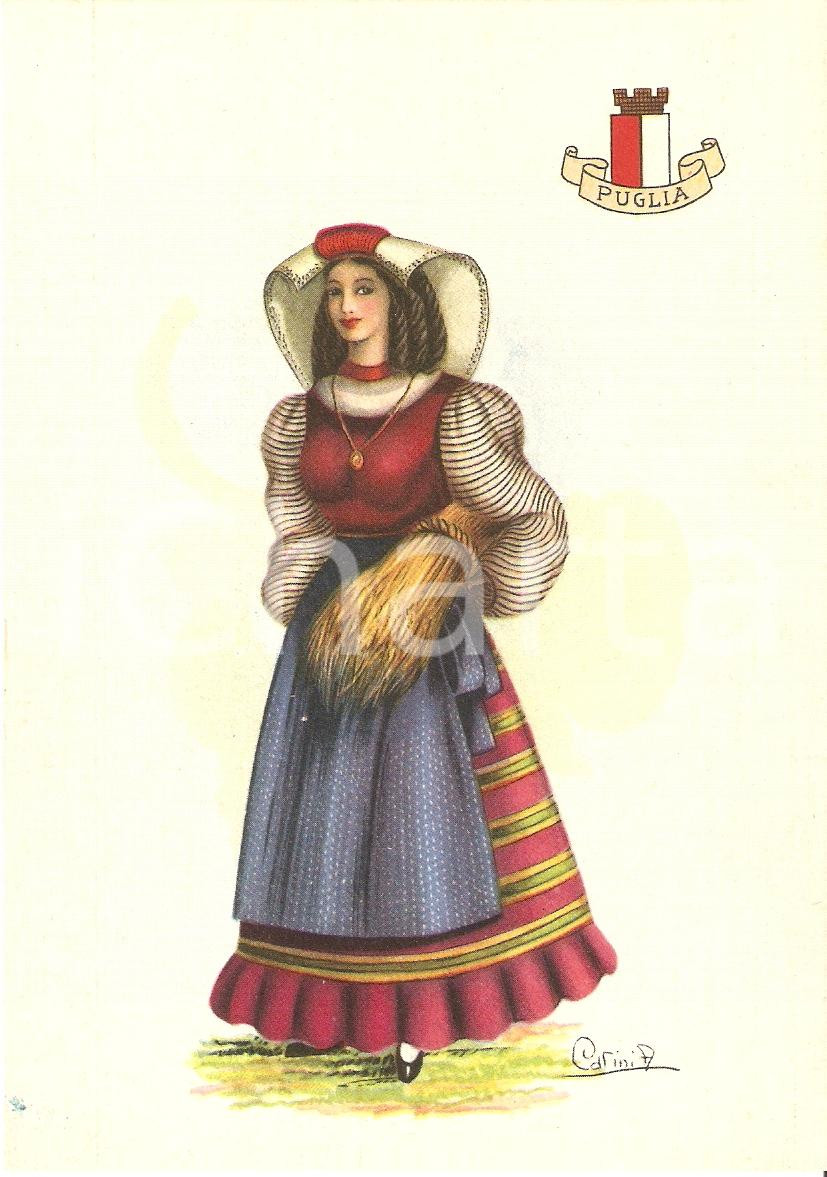 Cartolina originale da collezione 1950 ca PUGLIA Costumi regionali Ill. A. Carini Cartolina postale FG NV 1
