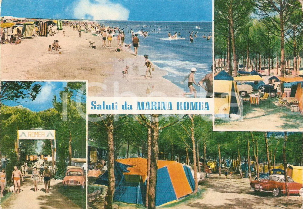Cartolina originale da collezione 1966 RAVENNA  MARINA ROMEA Vedutine con camping Cartolina FG VG 1