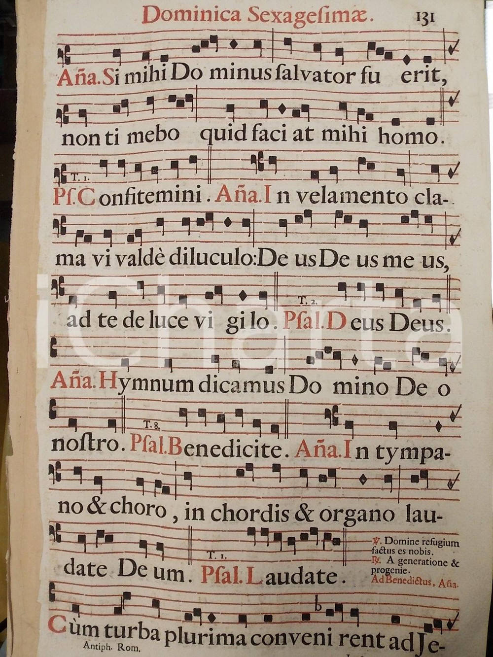 Libro, pubblicazione d epoca 1700 ca ANTIFONARIO ROMANO Pagina canti in rosso e nero SESSANTESIMA domenica 1