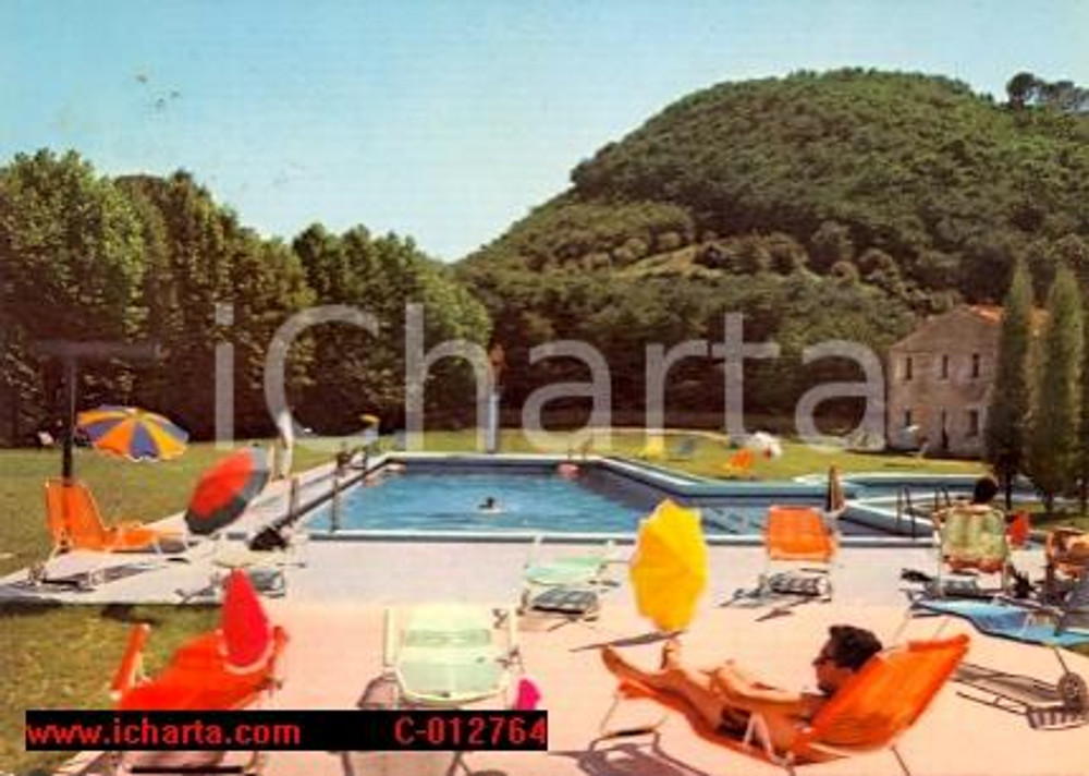 Cartolina originale da collezione 1973 MONTEGROTTO TERME PD Turisti in piscina Hotel TERME PREISTORICHE Vintage 1
