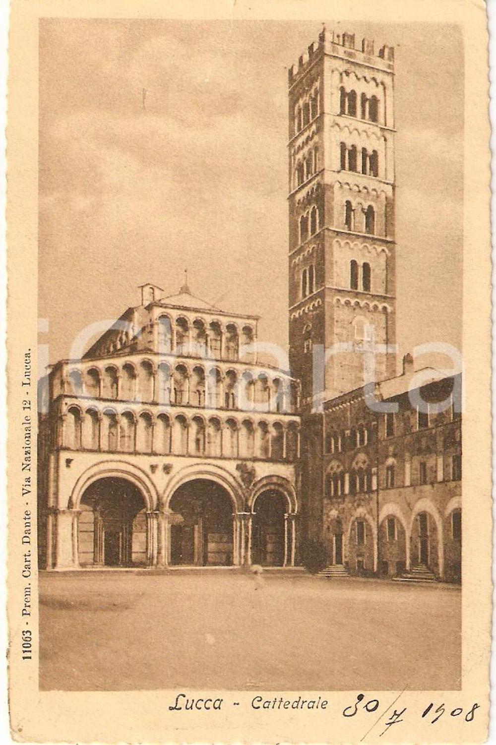 Cartolina originale da collezione 1908 LUCCA Veduta della Cattedrale di SAN MARTINO *Cartolina FP VG 1