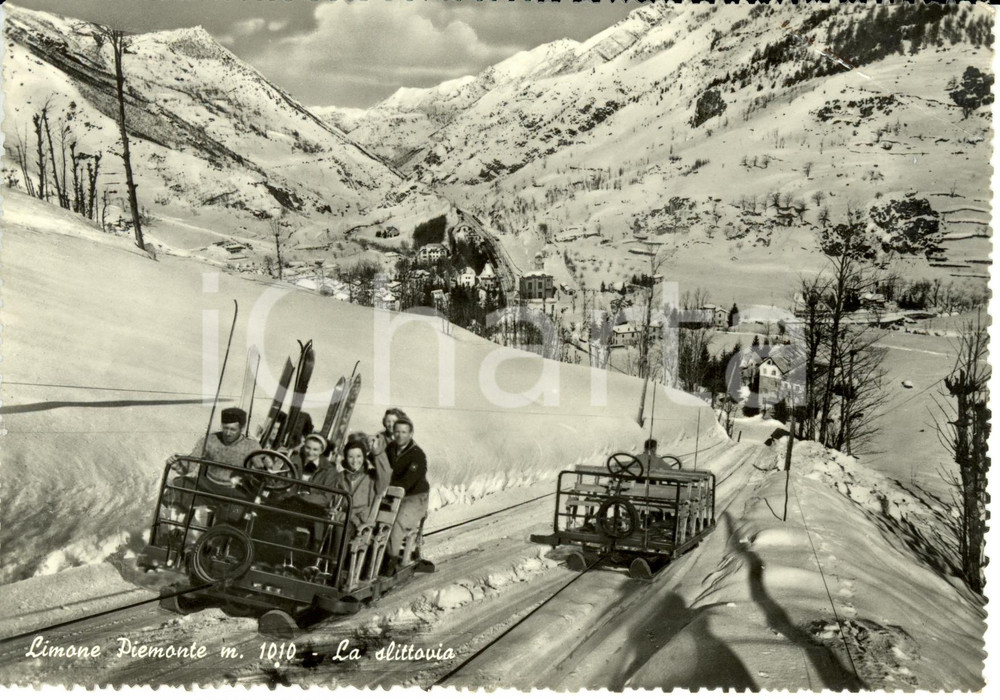 Cartolina originale da collezione 1956 LIMONE PIEMONTE (CN) La slittovia *Cartolina postale FG VG *PIEGATURA 1