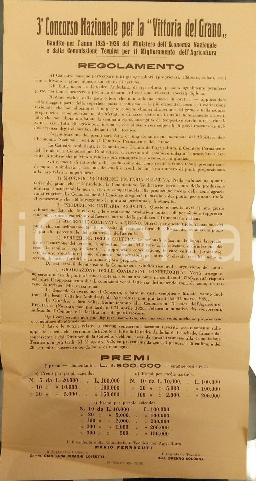 Documento originale, autentico 1925 MILANO 3° Concorso Nazionale VITTORIA DEL GRANO Manifestino 3 1