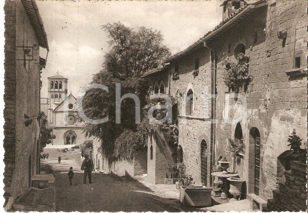 Cartolina originale da collezione 1949 ASSISI Nonno e nipotino tornano da Basilica SAN FRANCESCO Cartolina FG VG 1