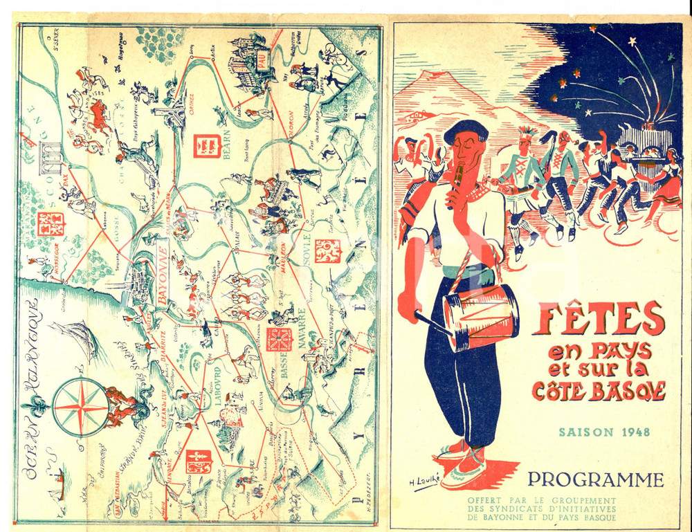 Materiale pubblicitario d’epoca 1948 BAYONNE F FÃªtes en Pays et sur la cÃ´te basque Programme Ill. LAULKE 1