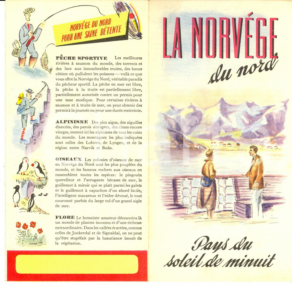 Materiale pubblicitario d’epoca 1956 La NORVEGE du Nord  Pays du soleil de minuit  Vintage brochure FranÃ§ais 1