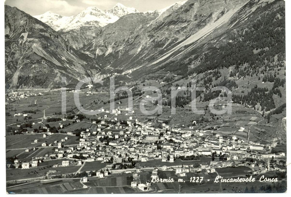 Cartolina originale da collezione 1960 ca BORMIO (SO) Veduta panoramica aerea del paese e CONCA *Cartolina FG VG 1