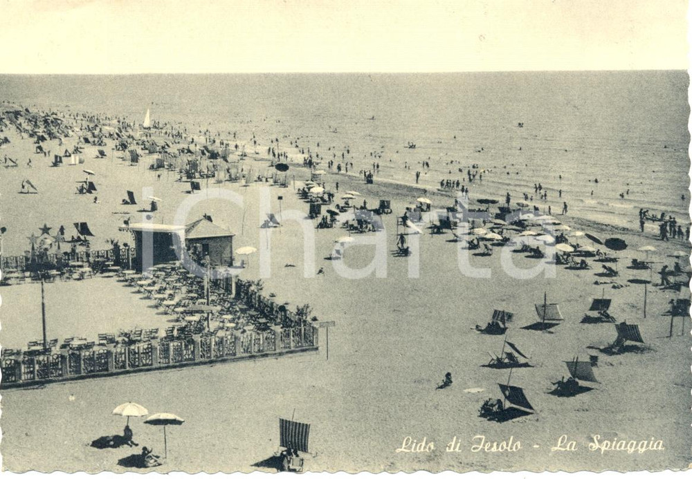 Cartolina originale da collezione 1954 LIDO JESOLO VE Spiaggia e Stabilimenti Cartolina ANIMATA FG VG 1
