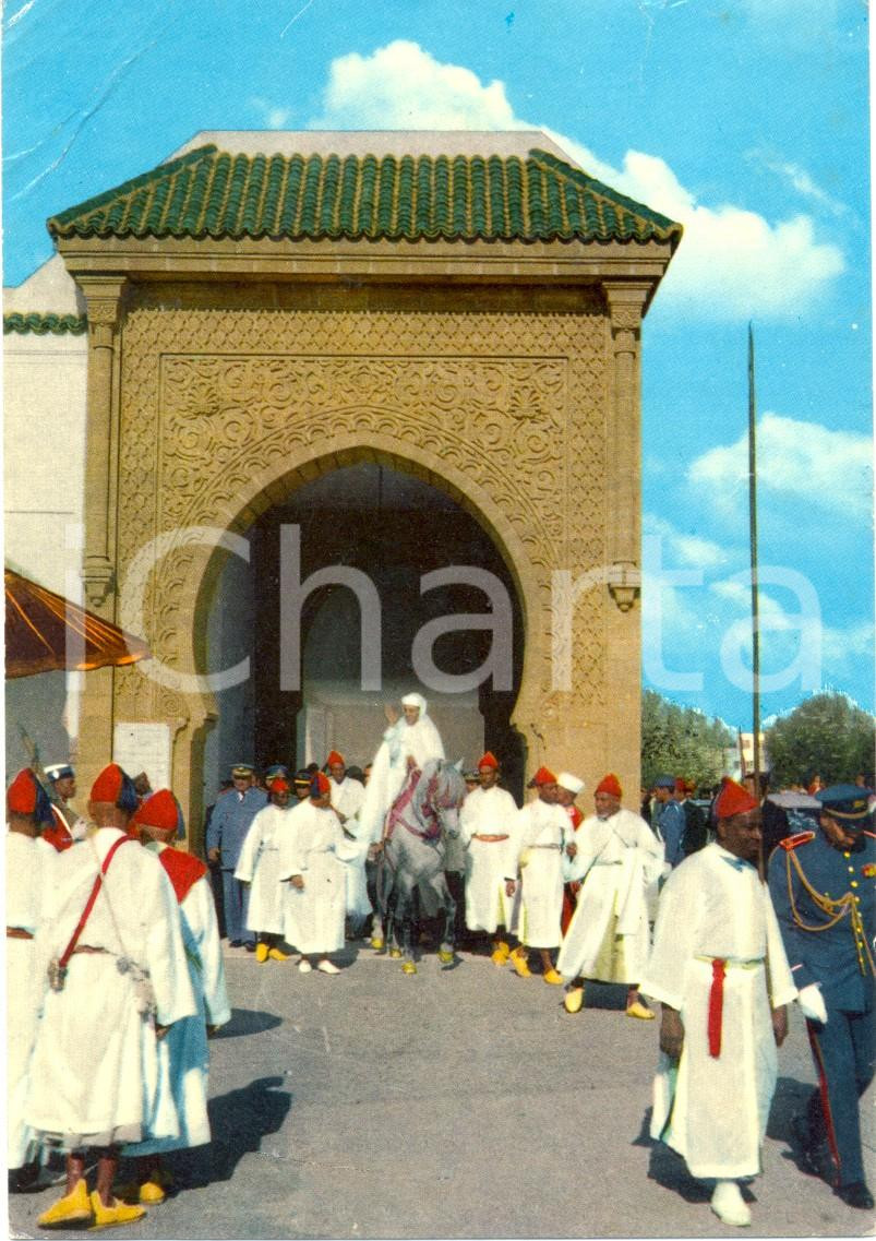 Cartolina originale da collezione 1970 ca CASABLANCA (Marocco) Sua Maestà HASSAN II a cavallo *Cartolina FG VG 1