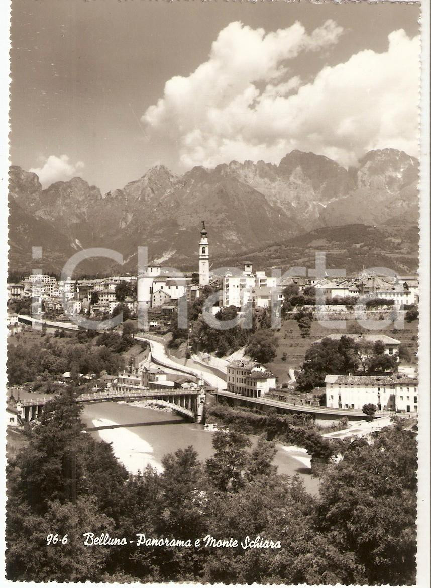 Cartolina originale da collezione 1963 BELLUNO Panorama della città con MONTE SCHIARA Cartolina FG VG 1