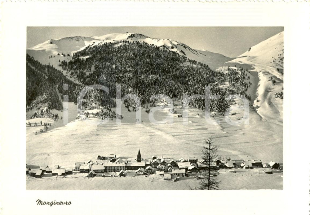 Cartolina originale da collezione 1953 MONGINEVRO FRANCIA Veduta del paesaggio innevato Cartolina FG VG 1