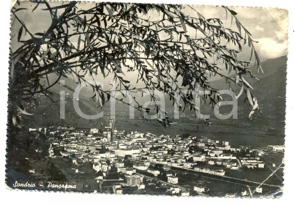 Cartolina originale da collezione 1962 SONDRIO Veduta panoramica aerea della cittÃ  Cartolina FG VG DANNEGGIATA 1