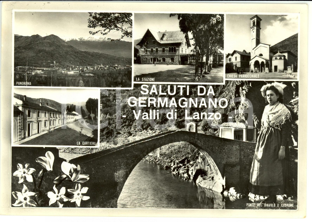 Cartolina originale da collezione 1959 GERMAGNANO (TO) Vedutine con stazione e cartiera *Cartolina FG VG 1