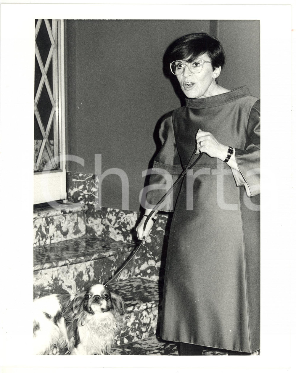1985 ca MILANO - COSTUME Franca VALERI con il suo cane - Foto VINTAGE 20x25