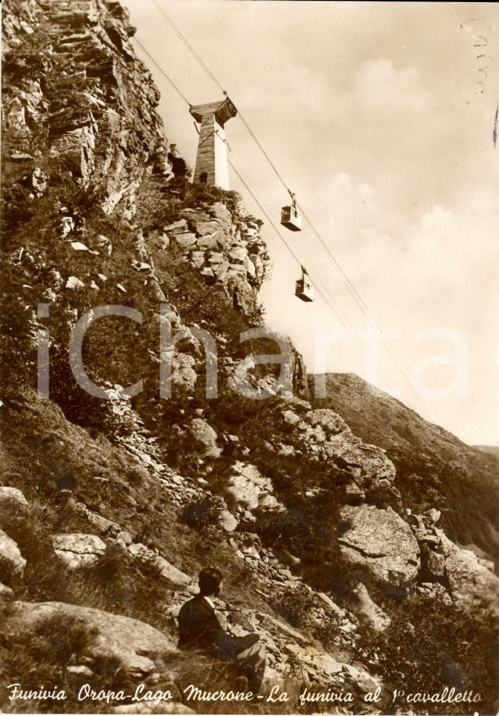 Cartolina originale da collezione 1940 ca OROPA (BI) Funivia per Lago MUCRONE *Cartolina ANIMATA FG VG 1