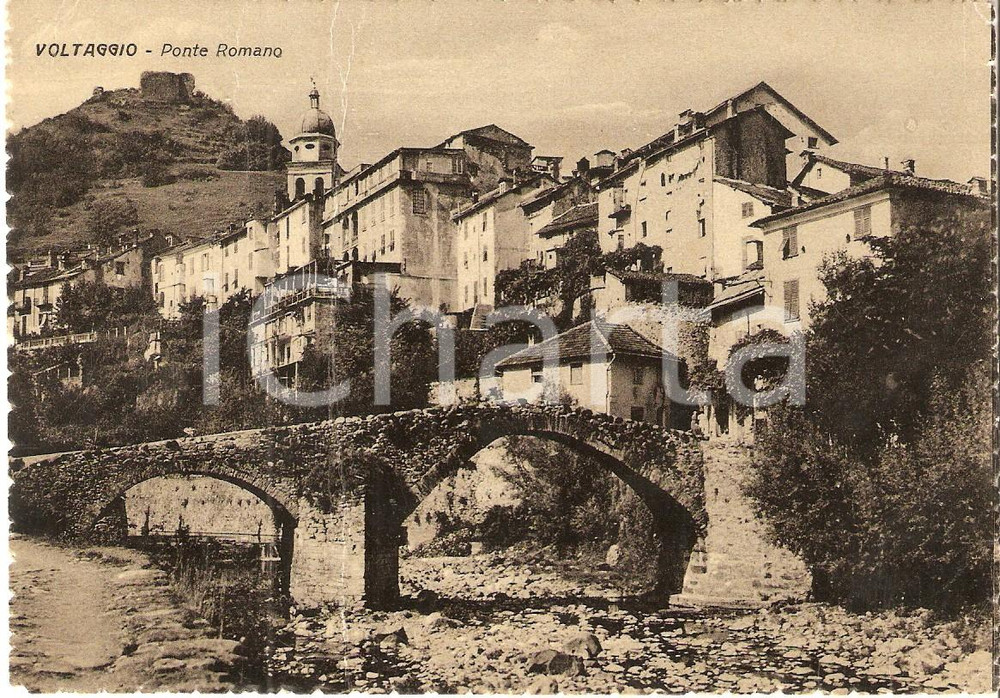 Cartolina originale da collezione 1954 VOLTAGGIO (AL) Panorama con il Ponte Romano *Cartolina FG VG 1