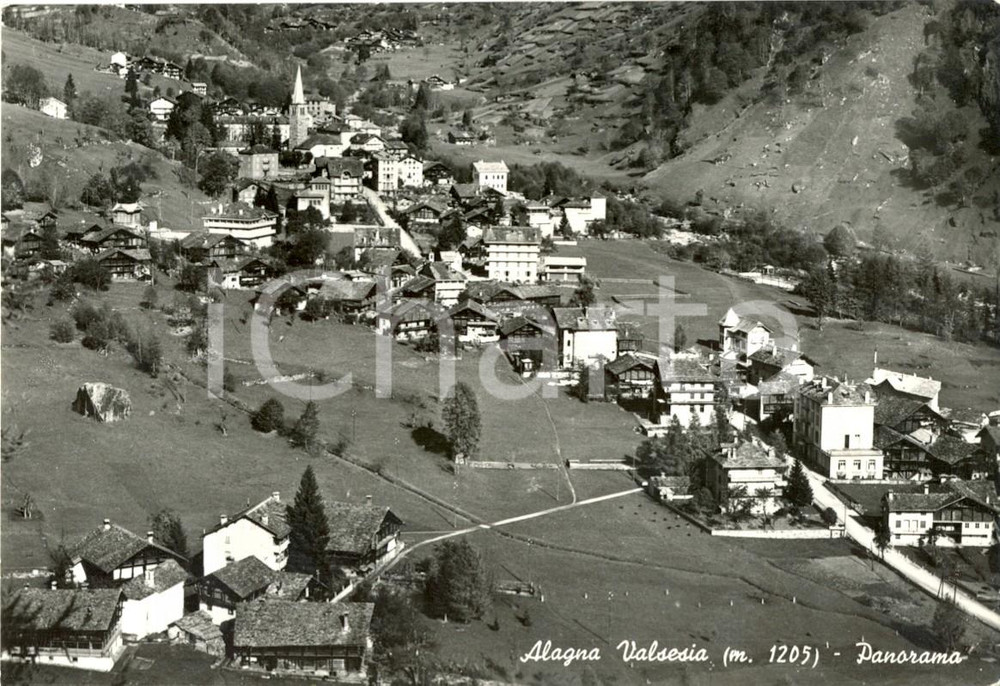 Cartolina originale da collezione 1950 ca ALAGNA VALSESIA (VC) Scorcio panoramico del paese *Cartolina postale FG 1
