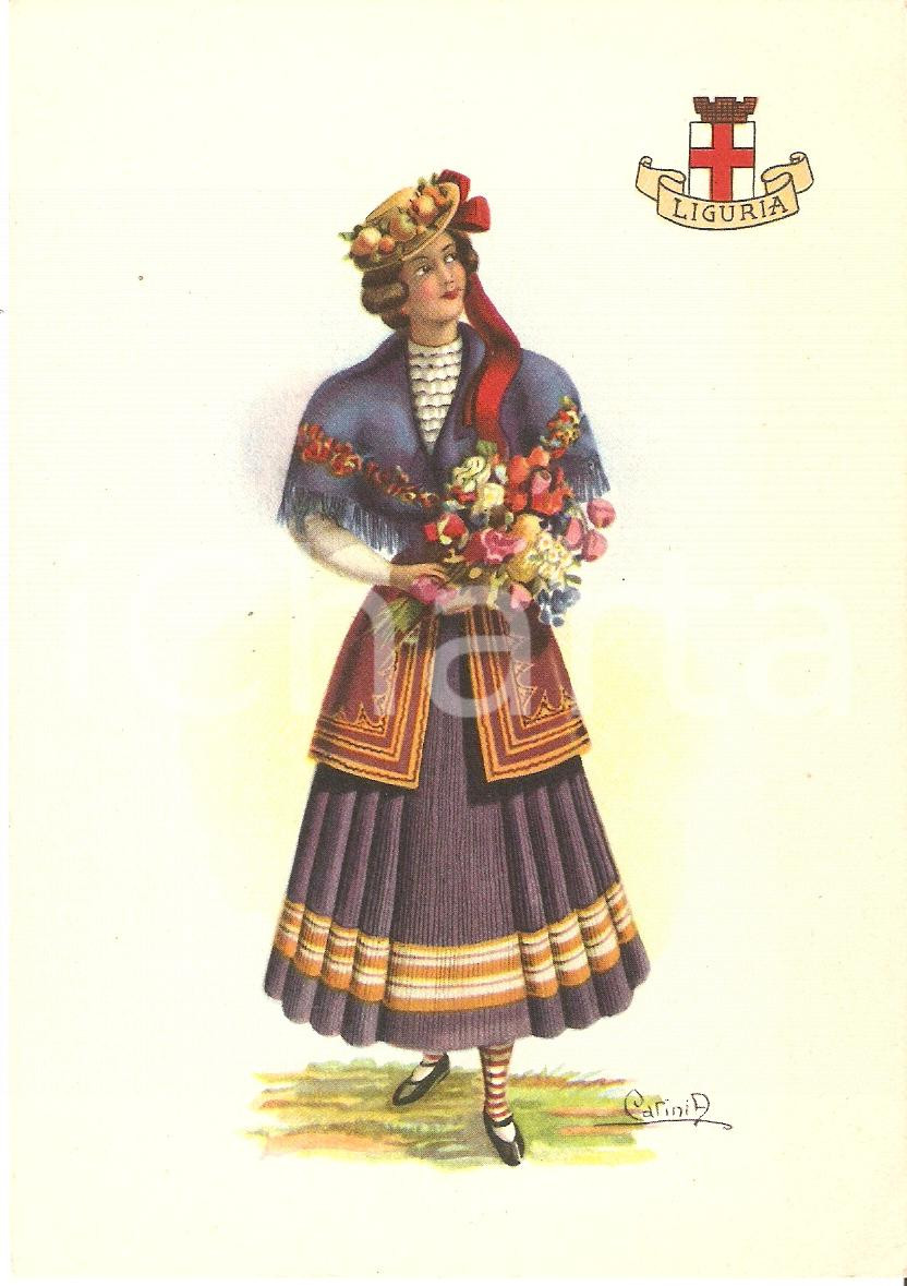 Cartolina originale da collezione 1950 ca LIGURIA Costumi regionali Ill. A. CARINI Cartolina postale FG NV 1