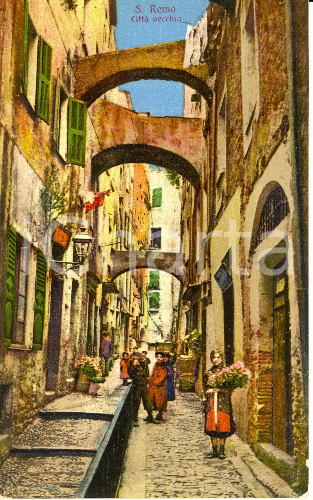 Cartolina originale da collezione 1920 ca SANREMO IM Scorcio della cittÃ  vecchia Cartolina ANIMATA FP NV 1