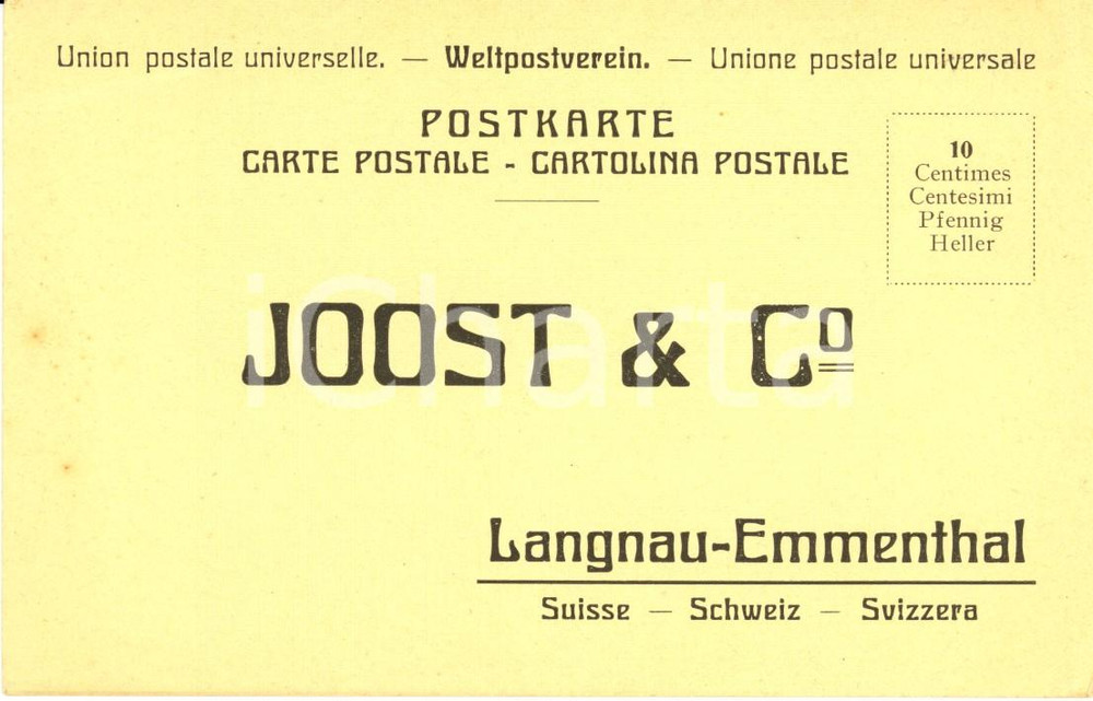 Cartolina originale da collezione 1930 ca LANGNAU IM EMMENTHAL (SVIZZERA) Ditta JOOST & Co. *Cartolina FP NV 1