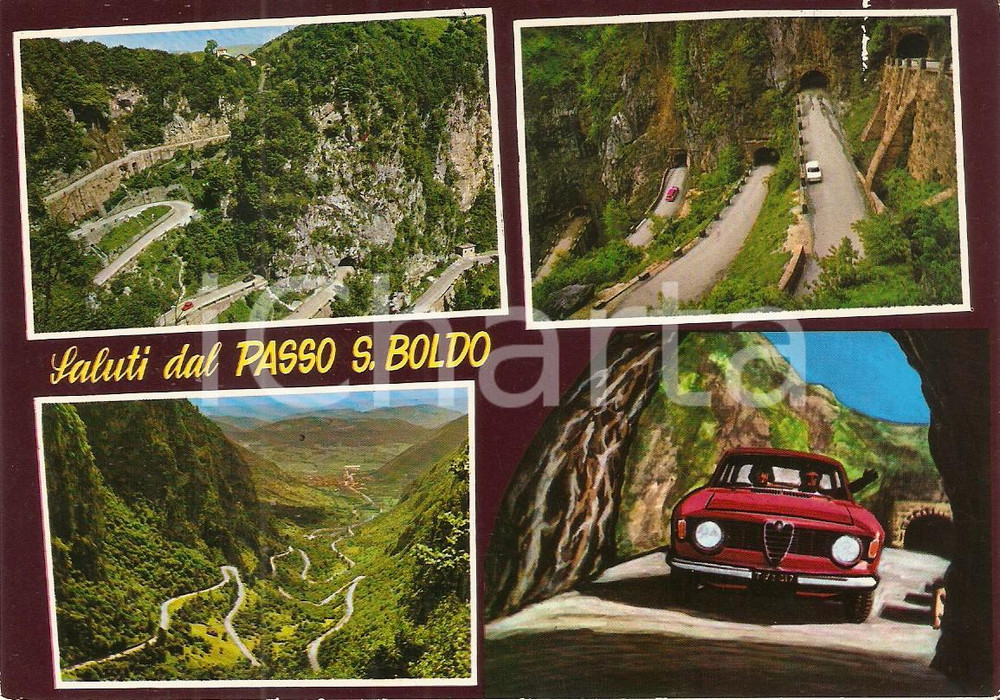 Cartolina originale da collezione 1974 VALBELLUNA Alfa Romeo al Passo SAN BOLDO Cartolina ILLUSTRATA FG VG 1