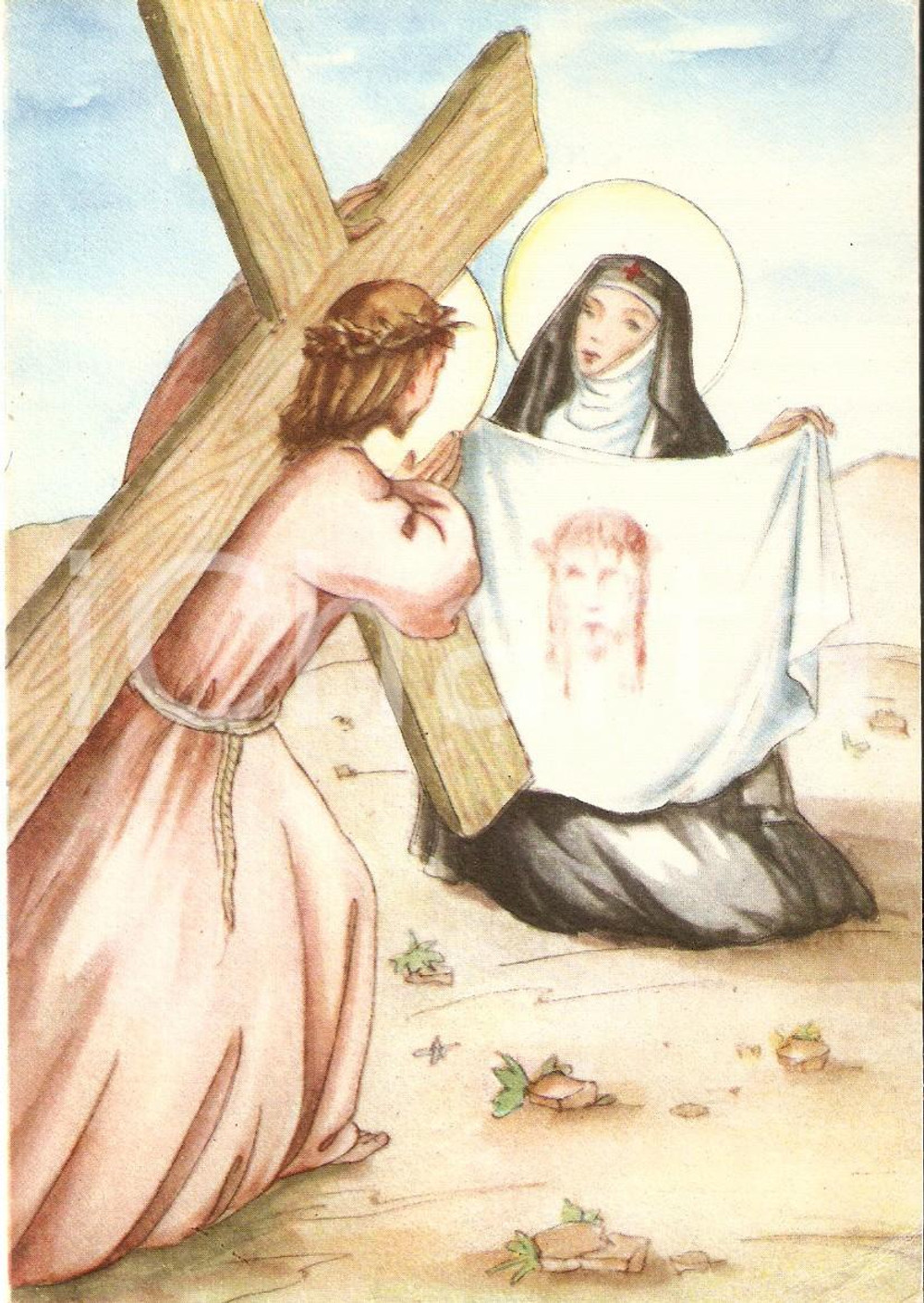 Cartolina originale da collezione 1960 ca UNIONE INFERMIERE SAN CAMILLO Suora come Maria Maddalena *Cartolina 1