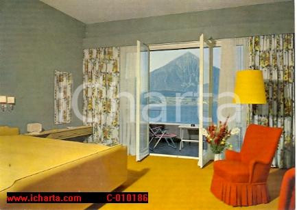 Cartolina originale da collezione 1975 ca MERLIGEN CH Una stanza Hotel BEATUS Cartolina VINTAGE FG NV 1