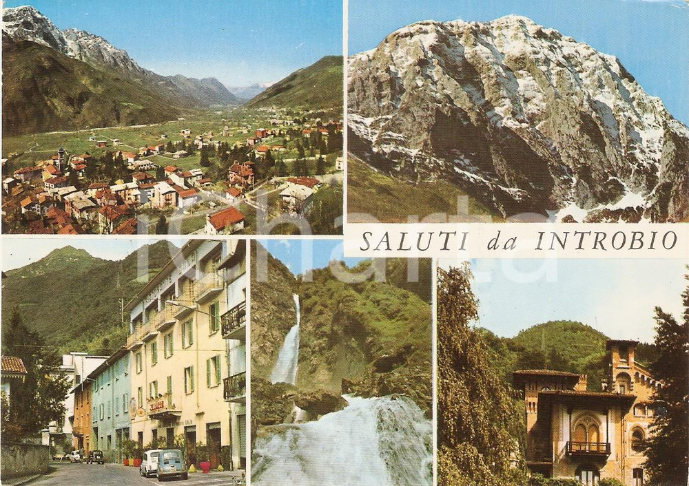 Cartolina originale da collezione 1974 INTROBIO LC Fiat 500 nelle vie del paese  Vedutine Cartolina FG VG 1