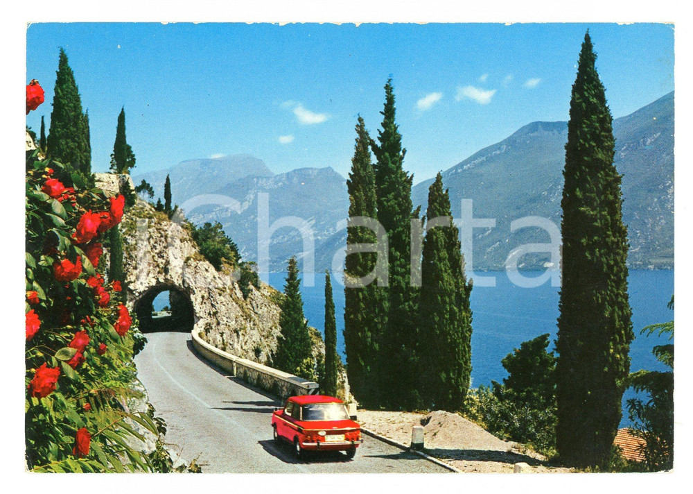 Cartolina originale da collezione 1972 PESCHIERA DEL GARDA VR In auto sulla GARDESANA Cartolina VINTAGE FG VG 1