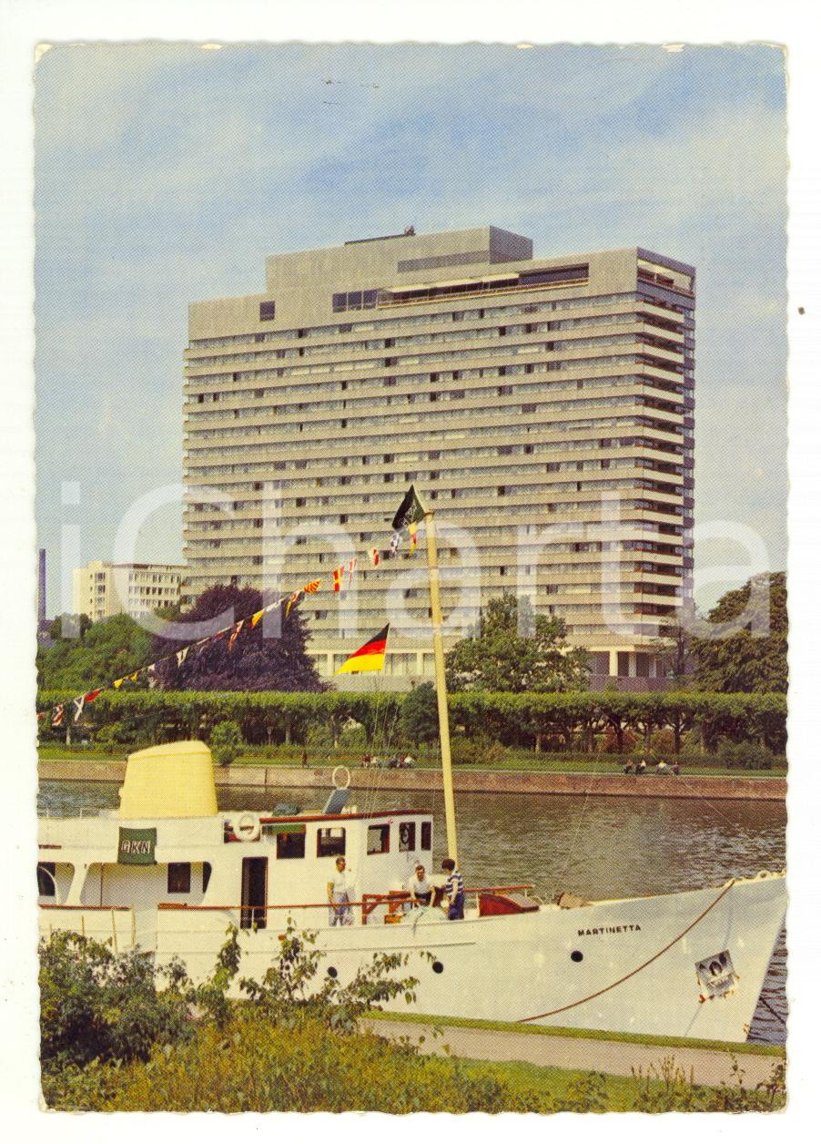 Cartolina originale da collezione 1970 ca FRANKFURT AM MEIN Hotel INTERCONTINENTAL Boat MARTINETTA Cartolina FG VG 1