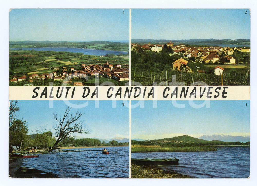 Cartolina originale da collezione 1973 CANDIA CANAVESE (TO) Vedutine con lago e lido *Cartolina postale FG VG 1