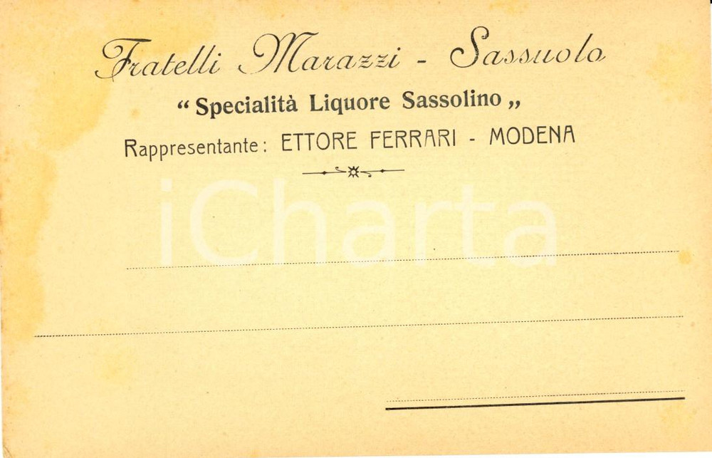 Cartolina originale da collezione 1930 ca SASSUOLO MO Fratelli MARAZZI liquore SASSOLINO Cartolina intestata FP 1
