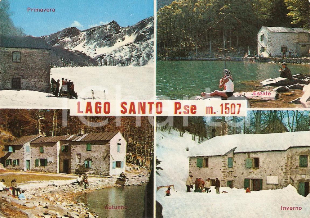 Cartolina originale da collezione 1975 CORNIGLIO (PR) Lago Santo Parmense Stagioni al Rifugio MARIOTTI CAI *FG NV 1