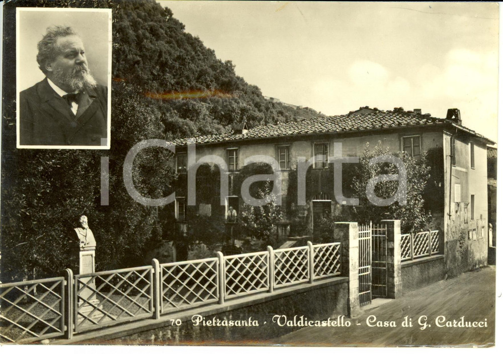 Cartolina originale da collezione 1953 PIETRASANTA LU Frazione VALDICASTELLO Casa natale GIOSUE  CARDUCCI 1
