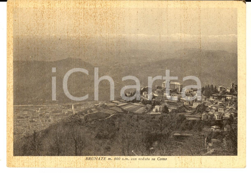 Cartolina originale da collezione 1940 ca BRUNATE CO Veduta con il paese e la città di COMO Cartolina FG NV 1