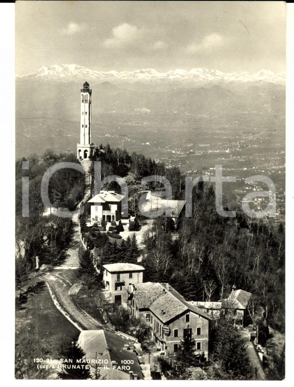 Cartolina originale da collezione 1955 BRUNATE (CO) Frazione SAN MAURIZIO Panorama con il faro *Cartolina FG VG 1