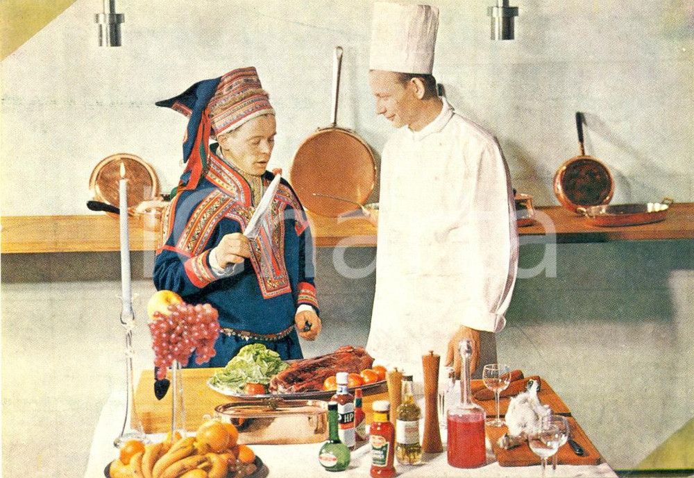 Cartolina originale da collezione 1970 ca HELSINKI (FINLAND) Hotel MARSKI Lo Chef al lavoro Cartolina VINTAGE FG 1