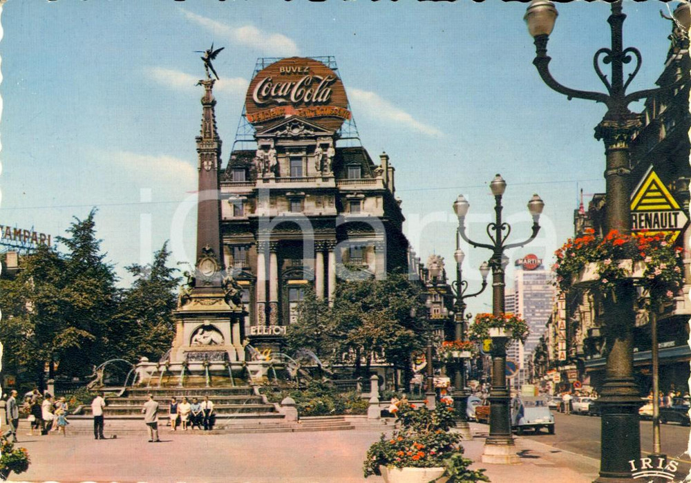 Cartolina originale da collezione 1965 BRUXELLES (BELGIO) Place de BROUCKERE *COCA-COLA Cartolina VINTAGE FG VG 1