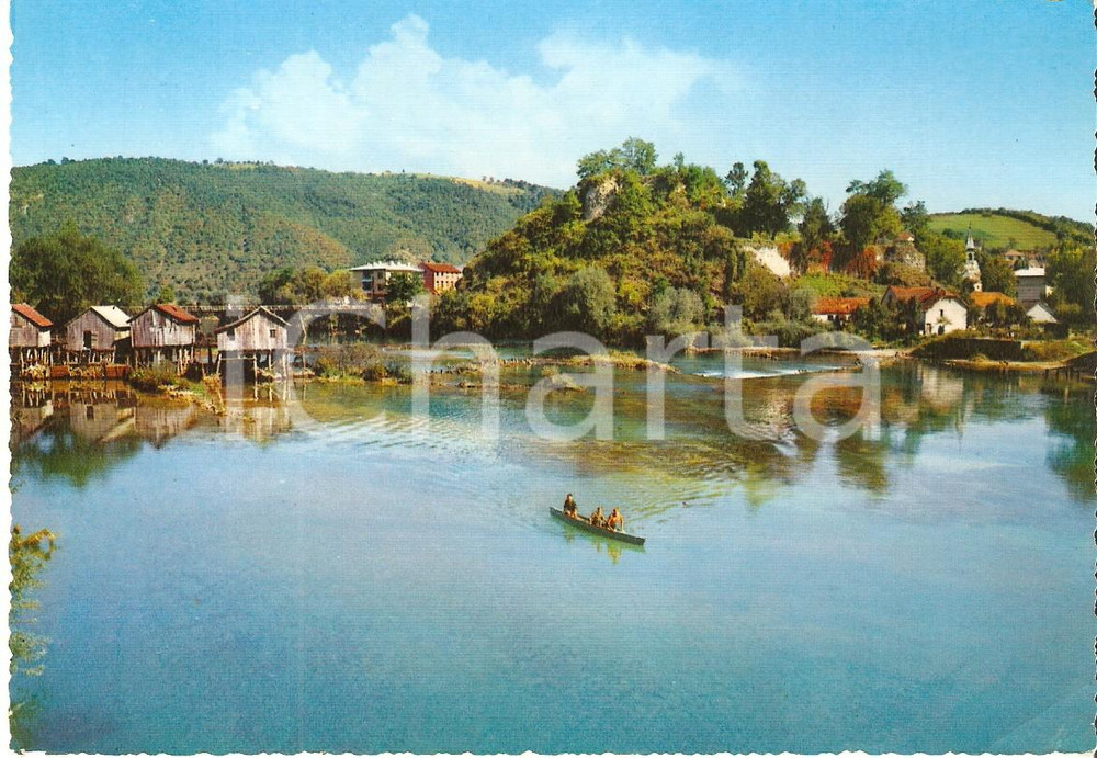 Cartolina originale da collezione 1968 BOSANSKA KRUPA (BOSNIA ERZEGOVINA) Castello e mulino su fiume UNA Cartolina 1
