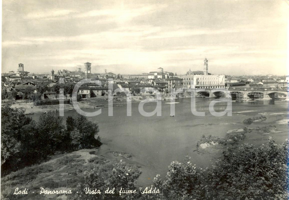 Cartolina originale da collezione 1955 LODI Vista della CittÃ  dal fiume ADDA Cartolina postale FG VG 1