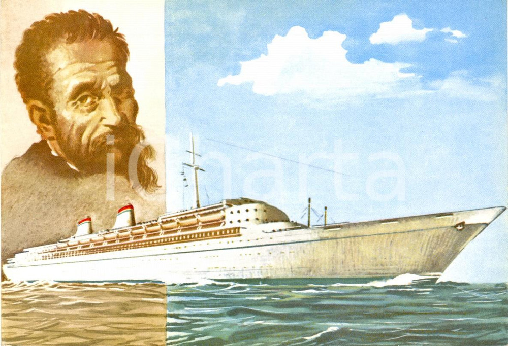 Cartolina originale da collezione 1965 ca MARINA MERCANTILE Transatlantico MICHELANGELO Società Navigazione ITALIA 1
