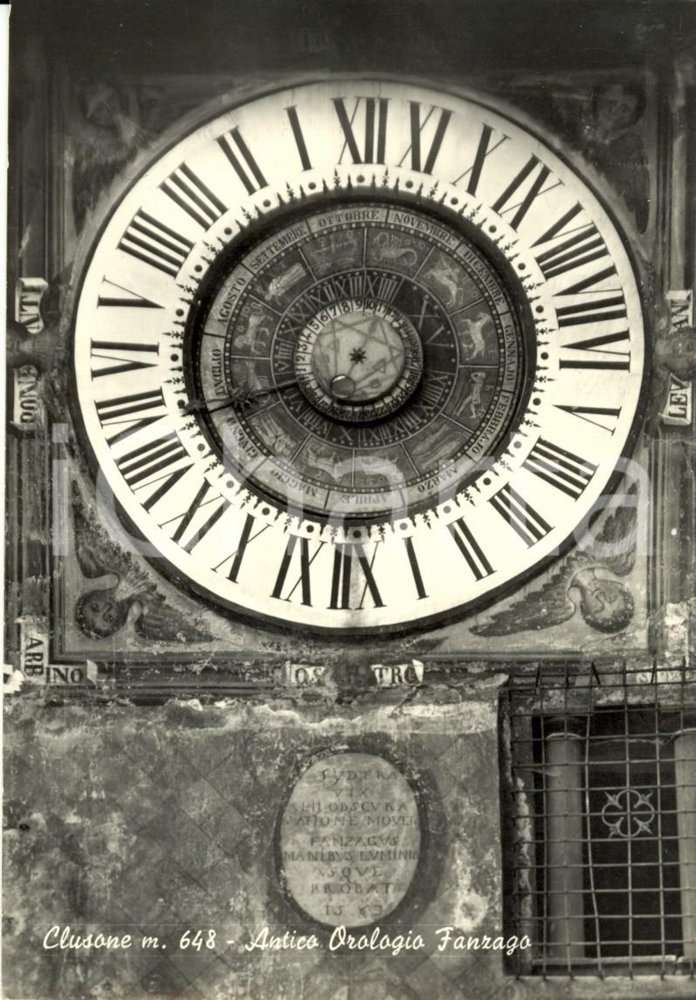 Cartolina originale da collezione 1950 ca CLUSONE (BG) Antico orologio FANZAGO *Cartolina postale FG NV 1