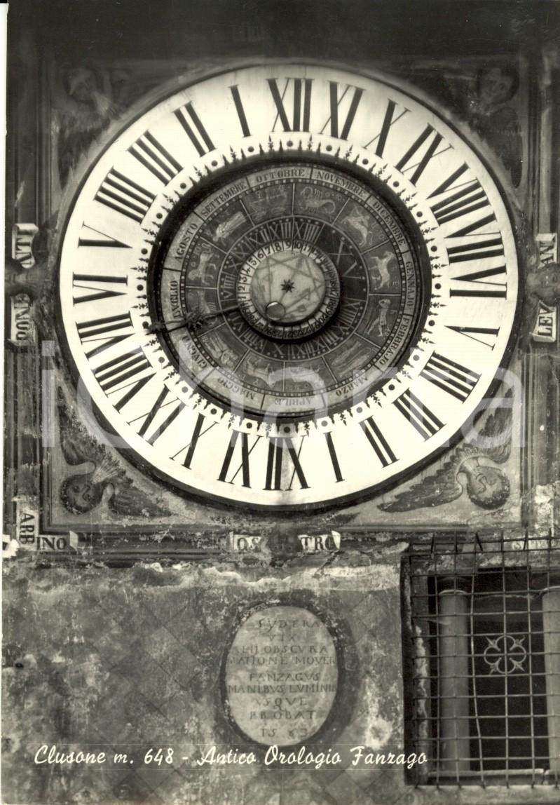 Cartolina originale da collezione 1950 ca CLUSONE BG Antico orologio FANZAGO Cartolina postale FG NV 1