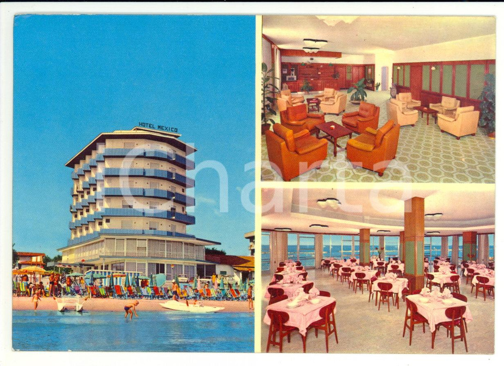 Cartolina originale da collezione 1970 ca BELLARIA (RN) Hotel MEXICO Vedutine *Cartolina VINTAGE ANIMATA FG VG 1