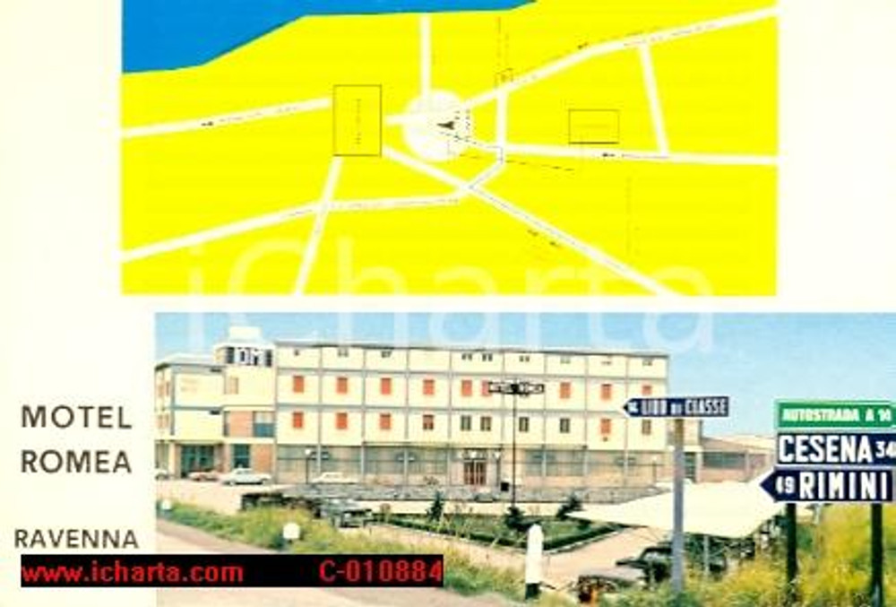 Cartolina originale da collezione 1970 ca RAVENNA Motel ROMEA OM Con mappa VINTAGE *Cartolina FG NV 1
