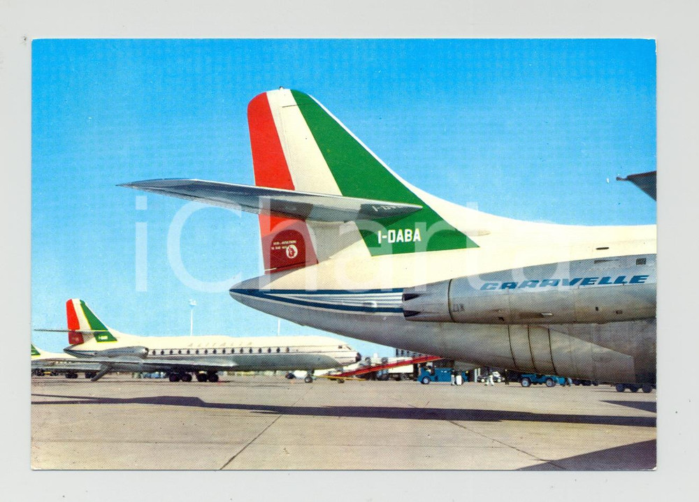 Cartolina originale da collezione 1975 ALITALIA Caravelle III SE 210 affiancati sulla pista  Cartolina 1