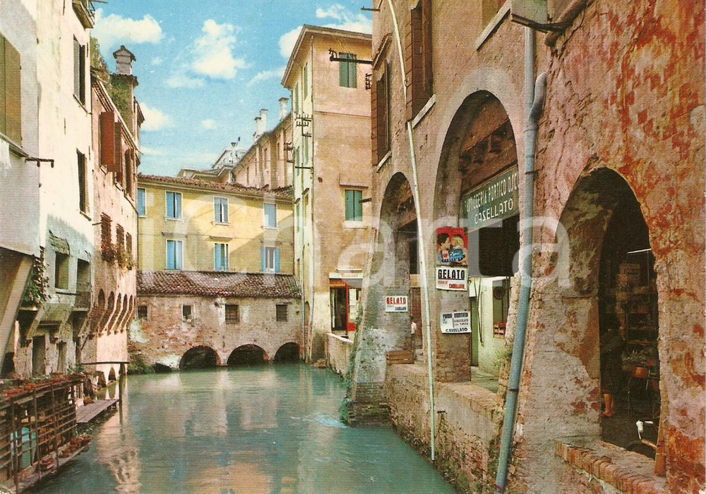 Cartolina originale da collezione 1969 TREVISO Portico scuro BURANELLI Pasticceria CASELLATO *Cartolina FG VG 1