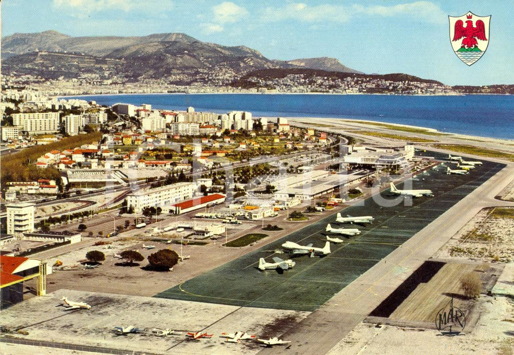 Cartolina originale da collezione 1972 NICE Aéroport et la Baie des ANGES Cartolina postale VINTAGE FG VG 1