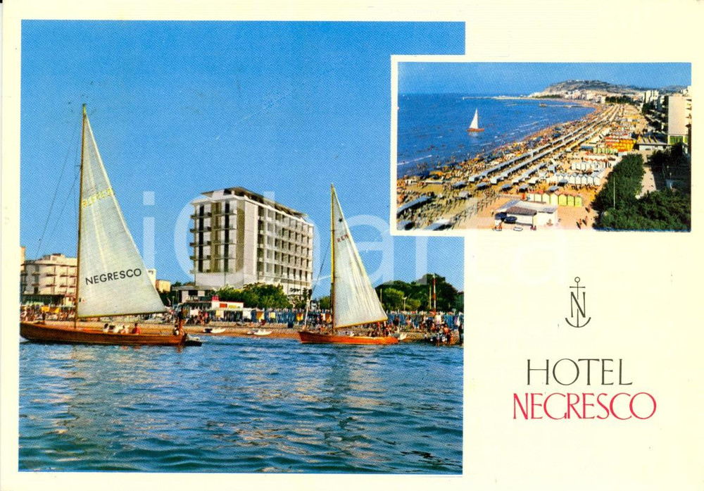 Cartolina originale da collezione 1965 CATTOLICA RN Hotel NEGRESCO e barche a vela Cartolina VINTAGE FG VG 1
