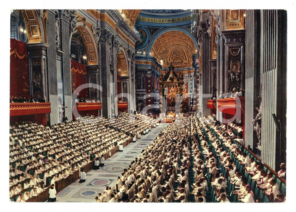 Cartolina originale da collezione 1965 ROMA SAN PIETRO Concilio Ecumenico Vaticano II *Cartolina ANIMATA FG VG 1